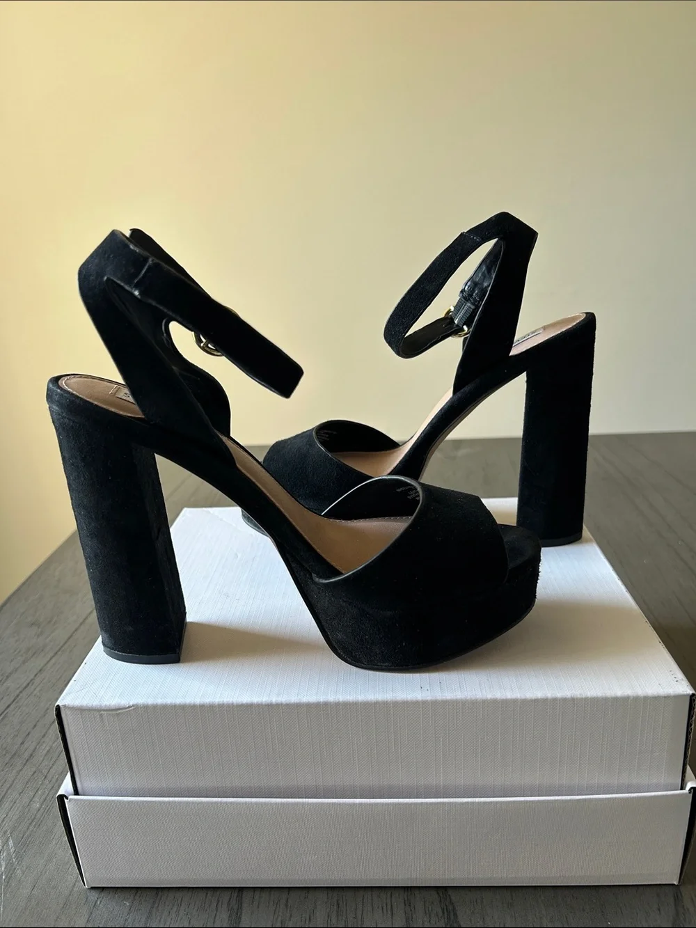 Steve Madden Black Suede Platform Block Heel Sandals